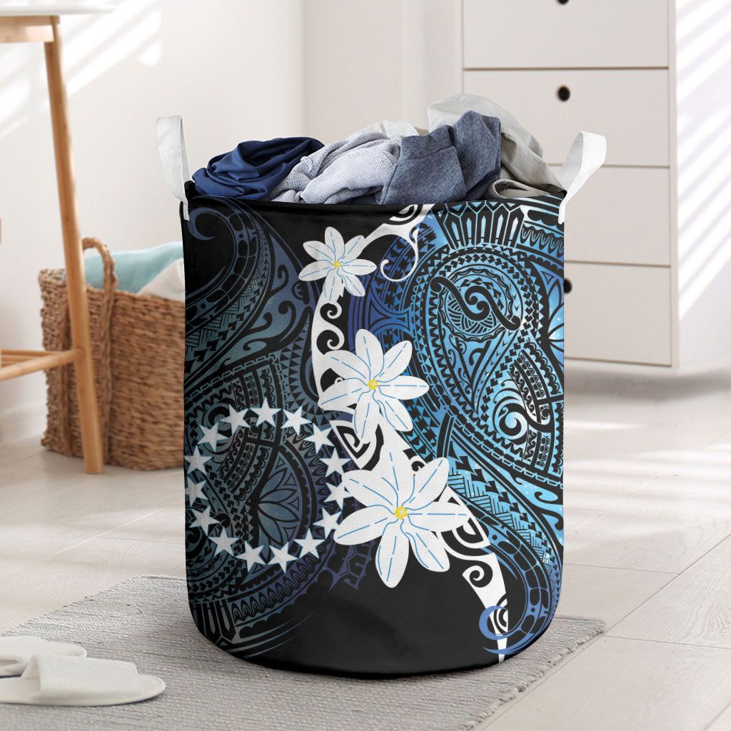 Cook Islands Maori Language Week Laundry Basket Tiare Maori Kuki Airani Blue Pattern