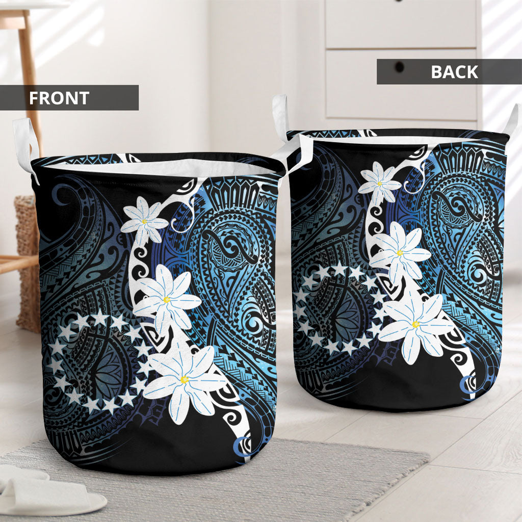 Cook Islands Maori Language Week Laundry Basket Tiare Maori Kuki Airani Blue Pattern