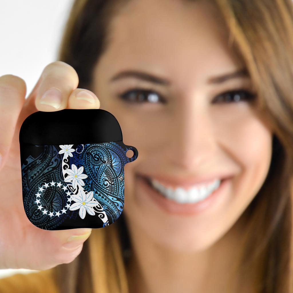 Cook Islands Maori Language Week AirPods Case Tiare Maori Kuki Airani Blue Pattern