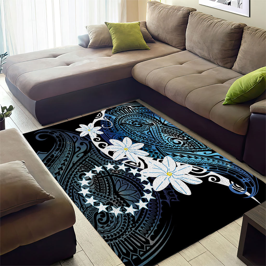 Cook Islands Maori Language Week Area Rug Tiare Maori Kuki Airani Blue Pattern
