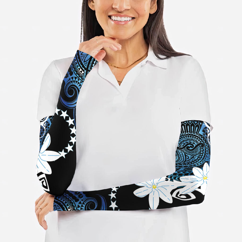 Cook Islands Maori Language Week Arm Sleeves Tiare Maori Kuki Airani Blue Pattern