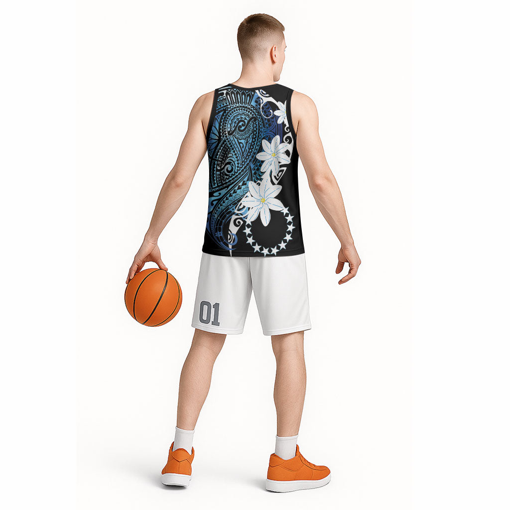 Cook Islands Maori Language Week Basketball Jersey Tiare Maori Kuki Airani Blue Pattern