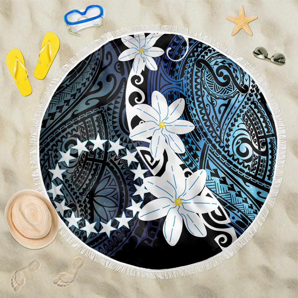 Cook Islands Maori Language Week Beach Blanket Tiare Maori Kuki Airani Blue Pattern LT22 One Size 150cm Blue - Polynesian Pride