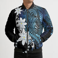 Cook Islands Maori Language Week Bomber Puffer Jacket Tiare Maori Kuki Airani Blue Pattern