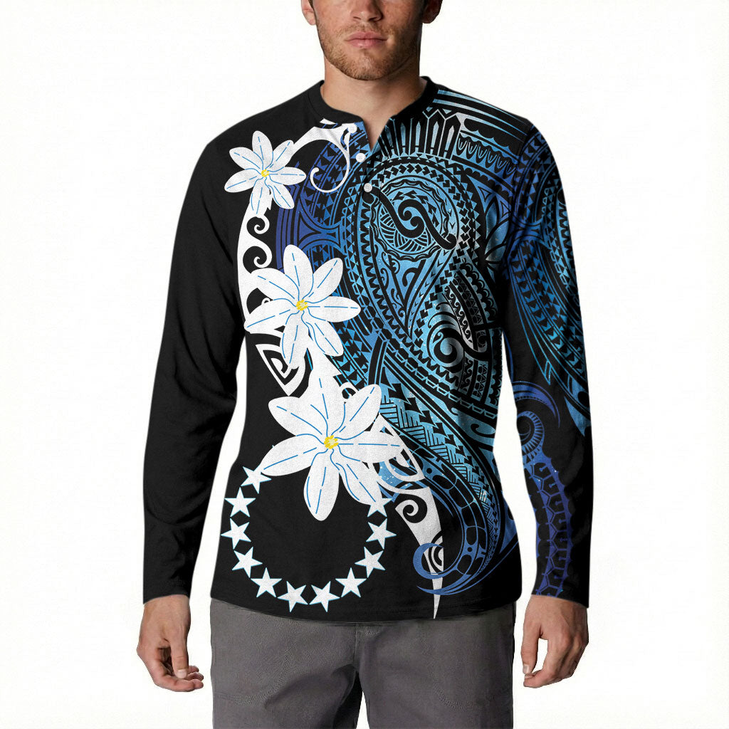 Cook Islands Maori Language Week Button Sweatshirt Tiare Maori Kuki Airani Blue Pattern