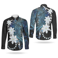 Cook Islands Maori Language Week Couples Matching Short Sleeve Bodycon Dress and Long Sleeve Button Shirt Tiare Maori Kuki Airani Blue Pattern