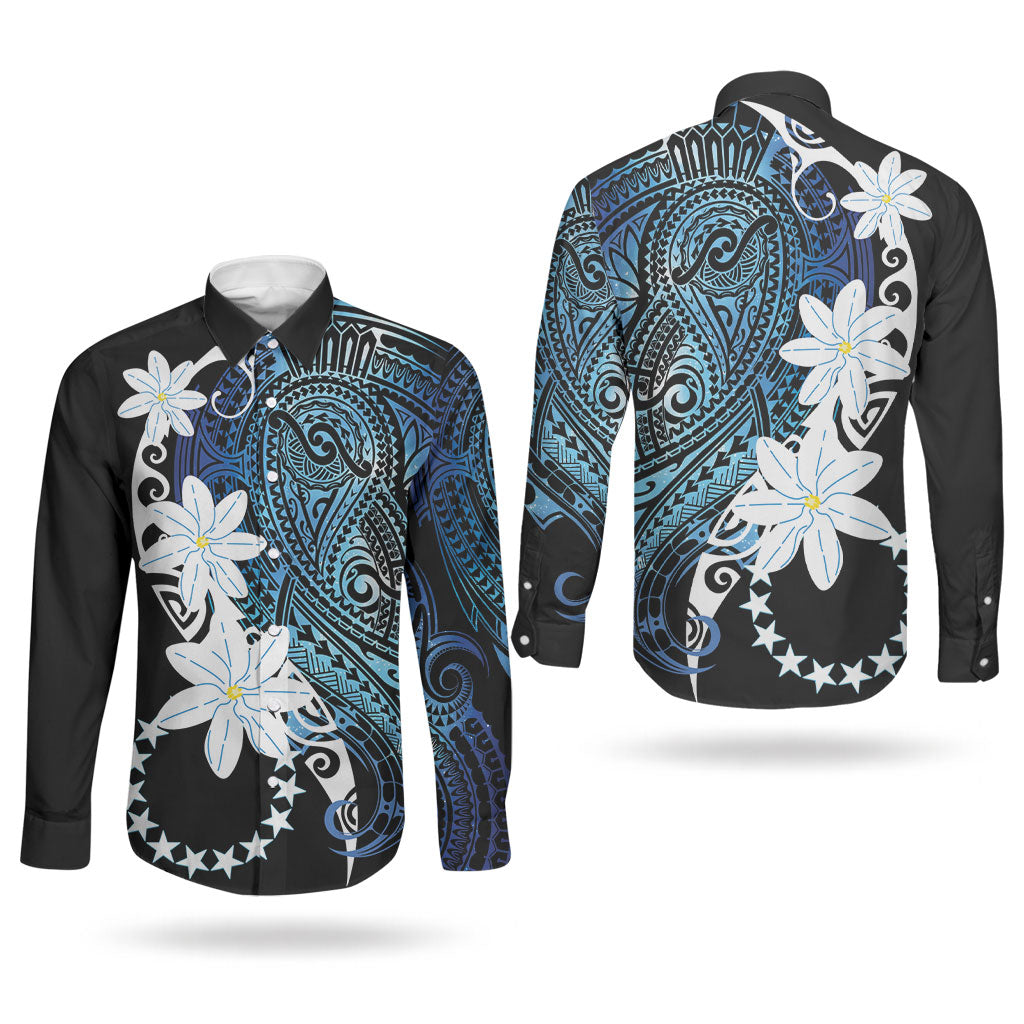 Cook Islands Maori Language Week Couples Matching Summer Maxi Dress and Long Sleeve Button Shirt Tiare Maori Kuki Airani Blue Pattern