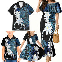 Cook Islands Maori Language Week Family Matching Mermaid Dress and Hawaiian Shirt Tiare Maori Kuki Airani Blue Pattern