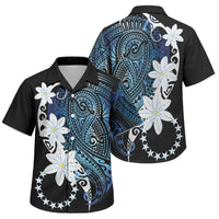 Cook Islands Maori Language Week Family Matching Off Shoulder Short Dress and Hawaiian Shirt Tiare Maori Kuki Airani Blue Pattern