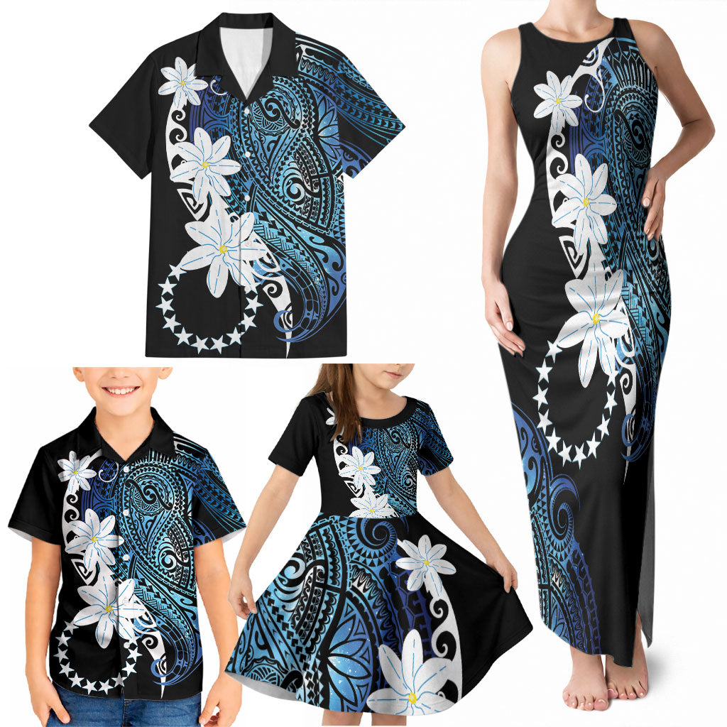 Cook Islands Maori Language Week Family Matching Tank Maxi Dress and Hawaiian Shirt Tiare Maori Kuki Airani Blue Pattern