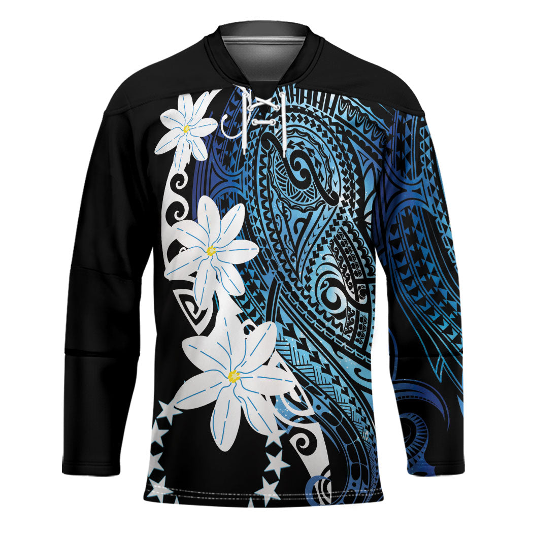 Cook Islands Maori Language Week Hockey Jersey Tiare Maori Kuki Airani Blue Pattern