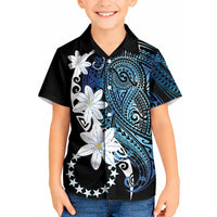 Cook Islands Maori Language Week Kid Hawaiian Shirt Tiare Maori Kuki Airani Blue Pattern