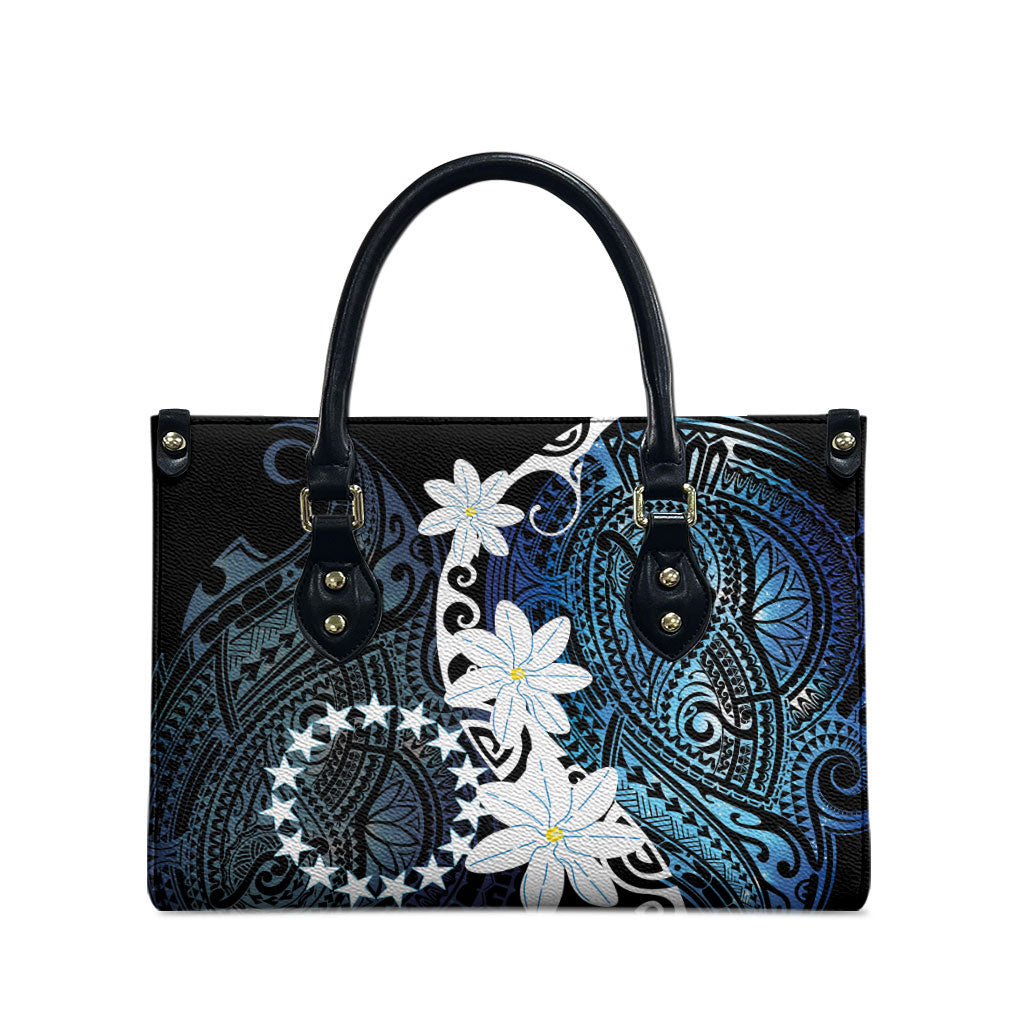 Cook Islands Maori Language Week Leather Bag Tiare Maori Kuki Airani Blue Pattern