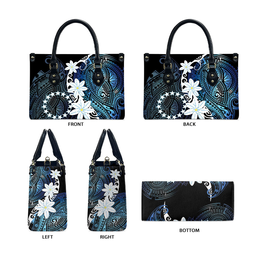 Cook Islands Maori Language Week Leather Bag Tiare Maori Kuki Airani Blue Pattern