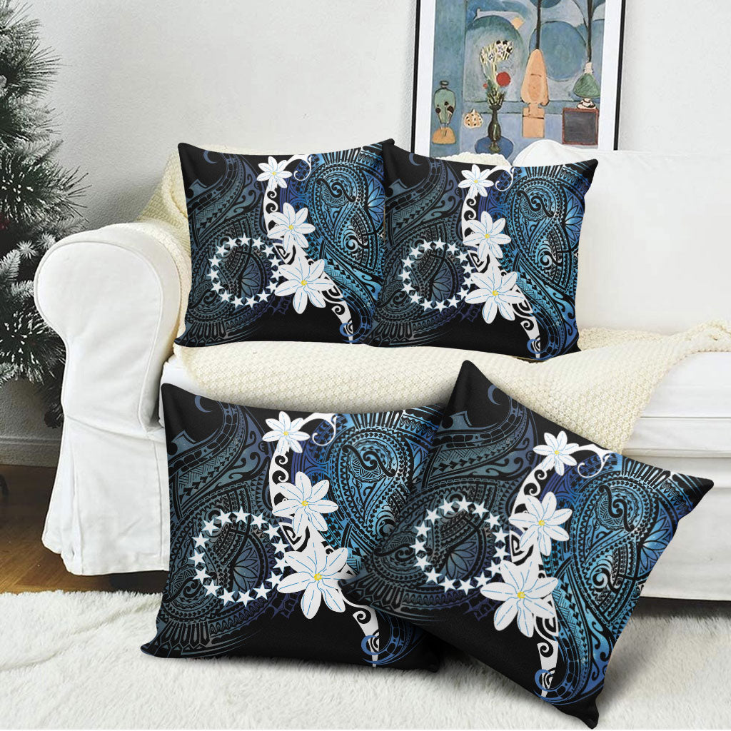 Cook Islands Maori Language Week Pillow Cover Tiare Maori Kuki Airani Blue Pattern