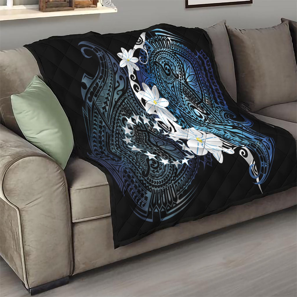 Cook Islands Maori Language Week Quilt Tiare Maori Kuki Airani Blue Pattern