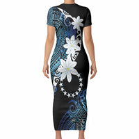 Cook Islands Maori Language Week Short Sleeve Bodycon Dress Tiare Maori Kuki Airani Blue Pattern
