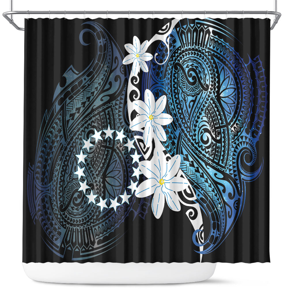Cook Islands Maori Language Week Shower Curtain Tiare Maori Kuki Airani Blue Pattern