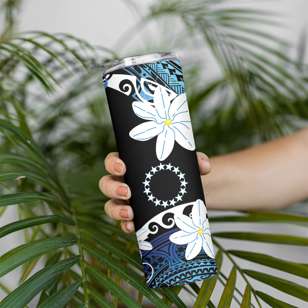 Cook Islands Maori Language Week Skinny Tumbler Tiare Maori Kuki Airani Blue Pattern