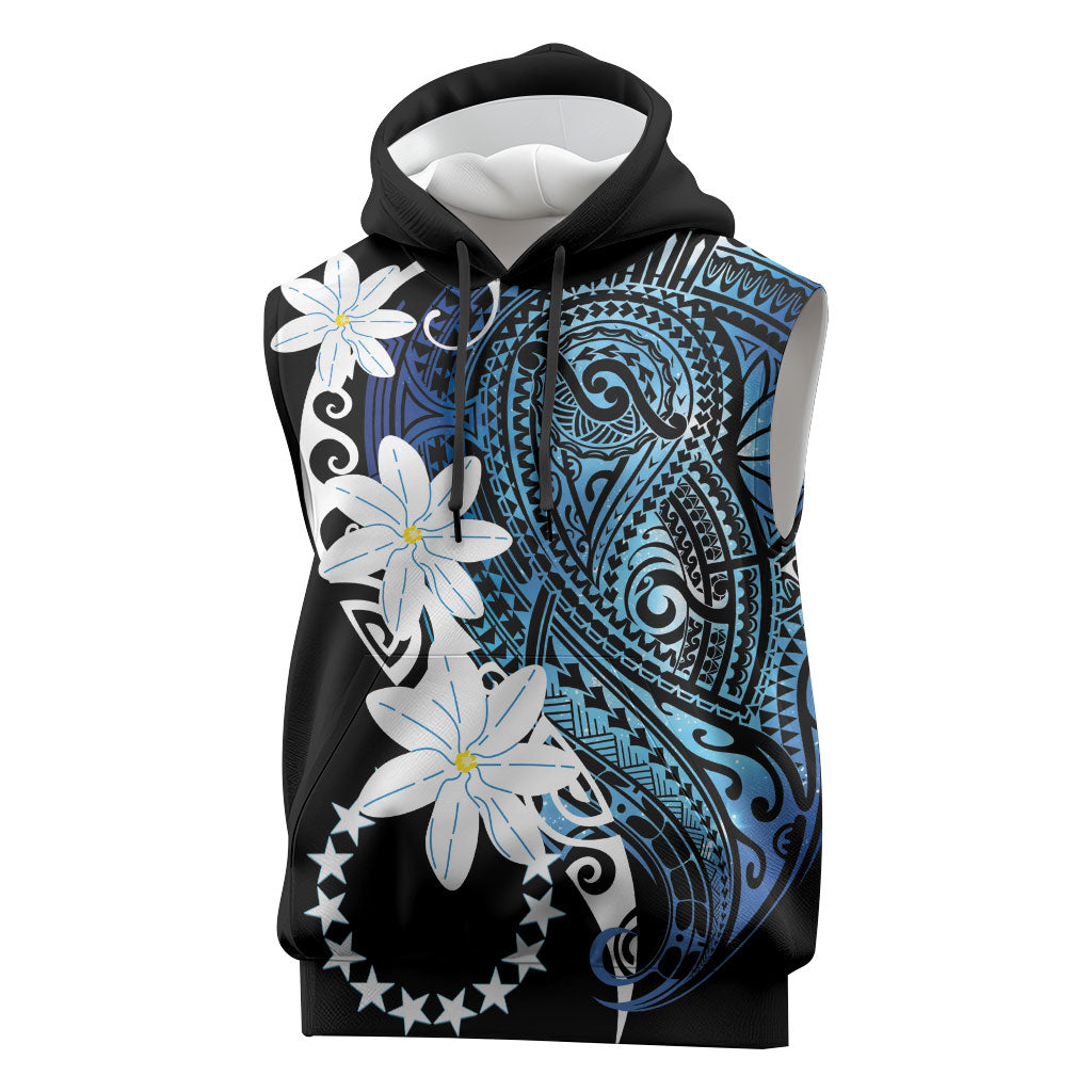 Cook Islands Maori Language Week Sleeveless Hoodie Tiare Maori Kuki Airani Blue Pattern