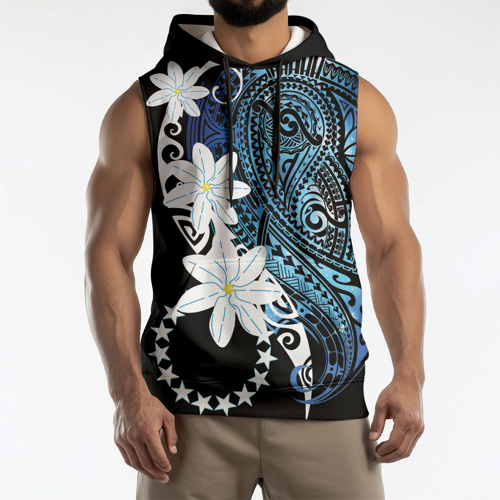 Cook Islands Maori Language Week Sleeveless Hoodie Tiare Maori Kuki Airani Blue Pattern