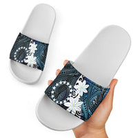 Cook Islands Maori Language Week Slide Sandals Tiare Maori Kuki Airani Blue Pattern