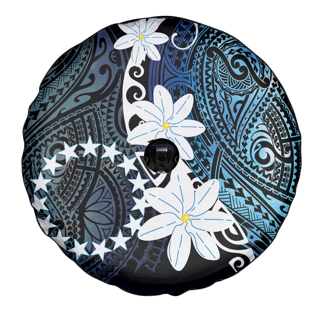 Cook Islands Maori Language Week Spare Tire Cover Tiare Maori Kuki Airani Blue Pattern