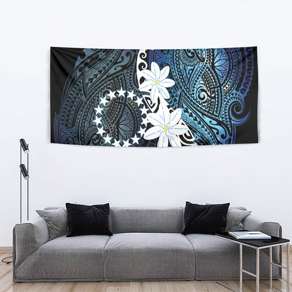 Cook Islands Maori Language Week Tapestry Tiare Maori Kuki Airani Blue Pattern