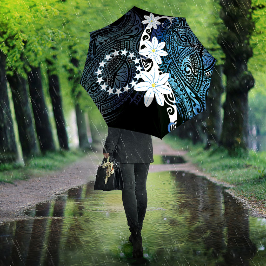 Cook Islands Maori Language Week Umbrella Tiare Maori Kuki Airani Blue Pattern