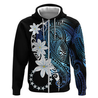 Cook Islands Maori Language Week Zip Hoodie Tiare Maori Kuki Airani Blue Pattern