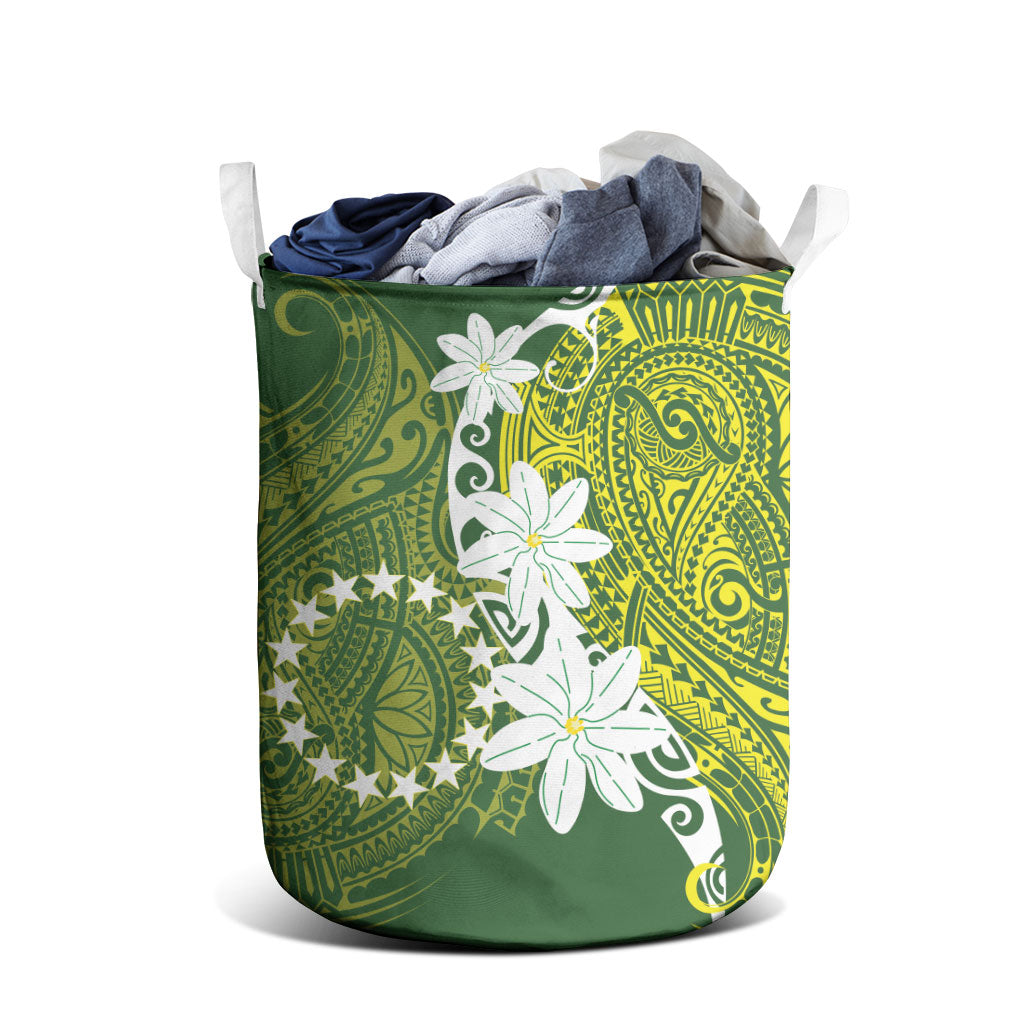 Cook Islands Maori Language Week Laundry Basket Tiare Maori Kuki Airani Green Pattern