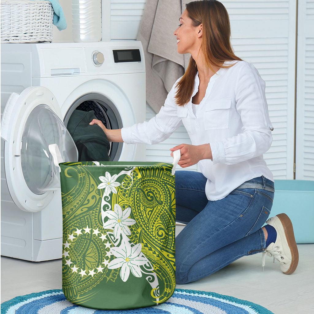Cook Islands Maori Language Week Laundry Basket Tiare Maori Kuki Airani Green Pattern