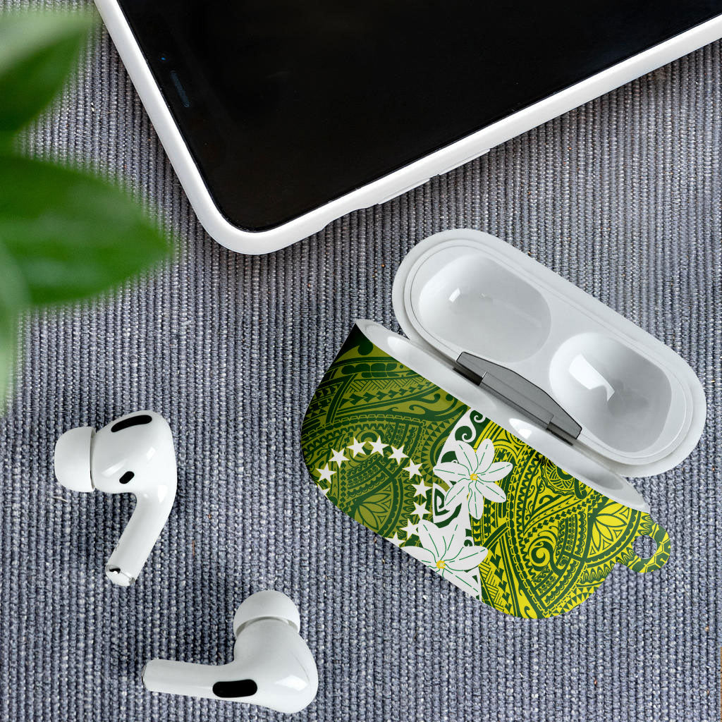 Cook Islands Maori Language Week AirPods Case Tiare Maori Kuki Airani Green Pattern