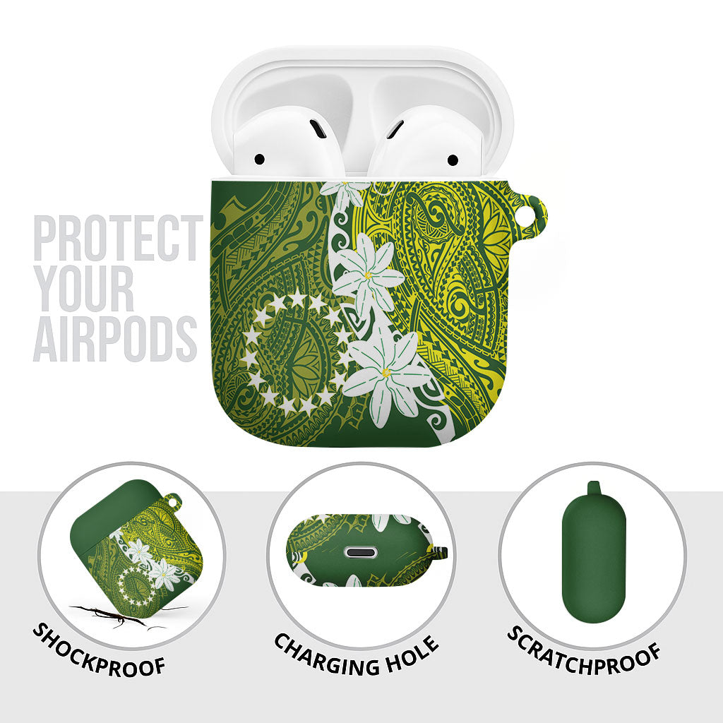 Cook Islands Maori Language Week AirPods Case Tiare Maori Kuki Airani Green Pattern