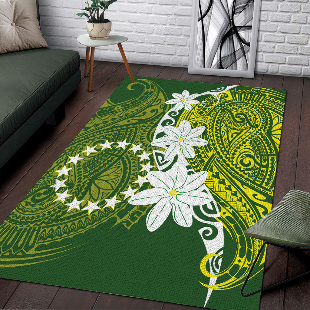 Cook Islands Maori Language Week Area Rug Tiare Maori Kuki Airani Green Pattern