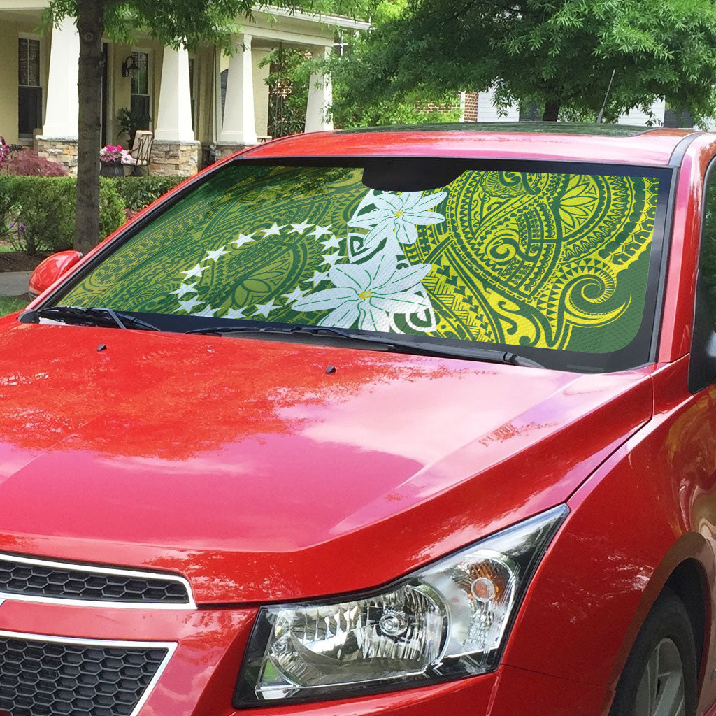Cook Islands Maori Language Week Auto Sun Shade Tiare Maori Kuki Airani Green Pattern