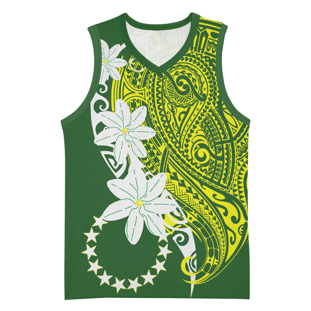 Cook Islands Maori Language Week Basketball Jersey Tiare Maori Kuki Airani Green Pattern