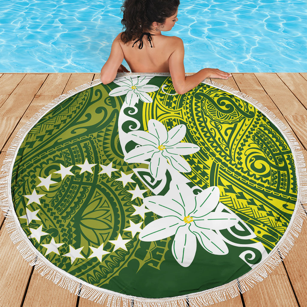 Cook Islands Maori Language Week Beach Blanket Tiare Maori Kuki Airani Green Pattern