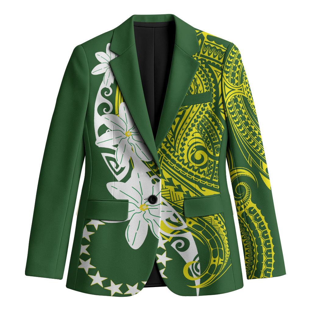 Cook Islands Maori Language Week Blazer Tiare Maori Kuki Airani Green Pattern