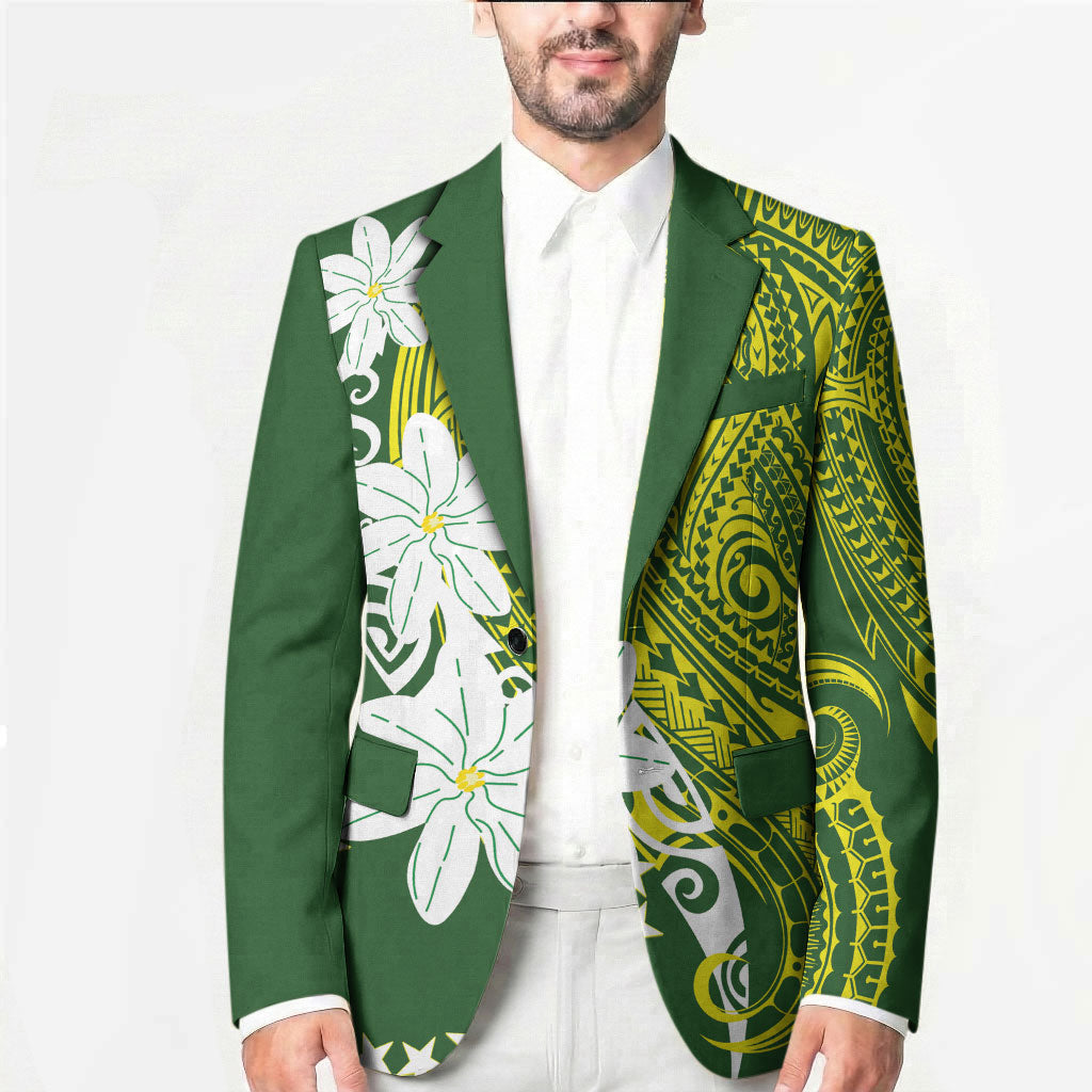 Cook Islands Maori Language Week Blazer Tiare Maori Kuki Airani Green Pattern