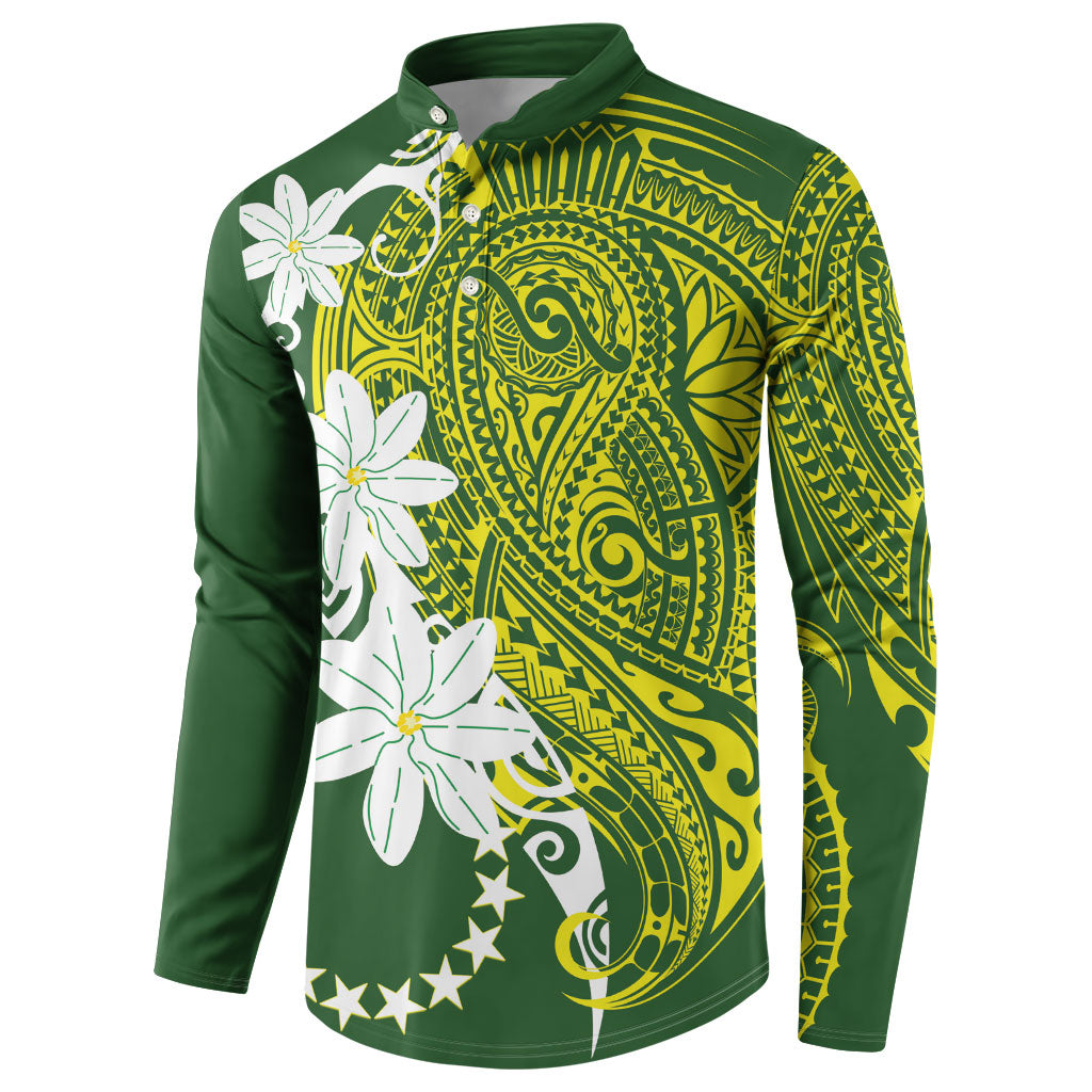 Cook Islands Maori Language Week Button Sweatshirt Tiare Maori Kuki Airani Green Pattern