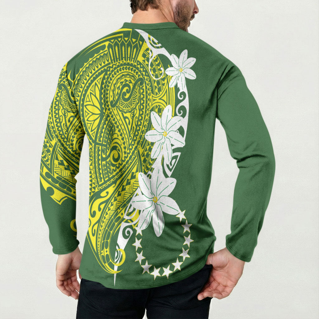 Cook Islands Maori Language Week Button Sweatshirt Tiare Maori Kuki Airani Green Pattern