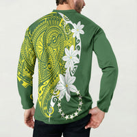 Cook Islands Maori Language Week Button Sweatshirt Tiare Maori Kuki Airani Green Pattern