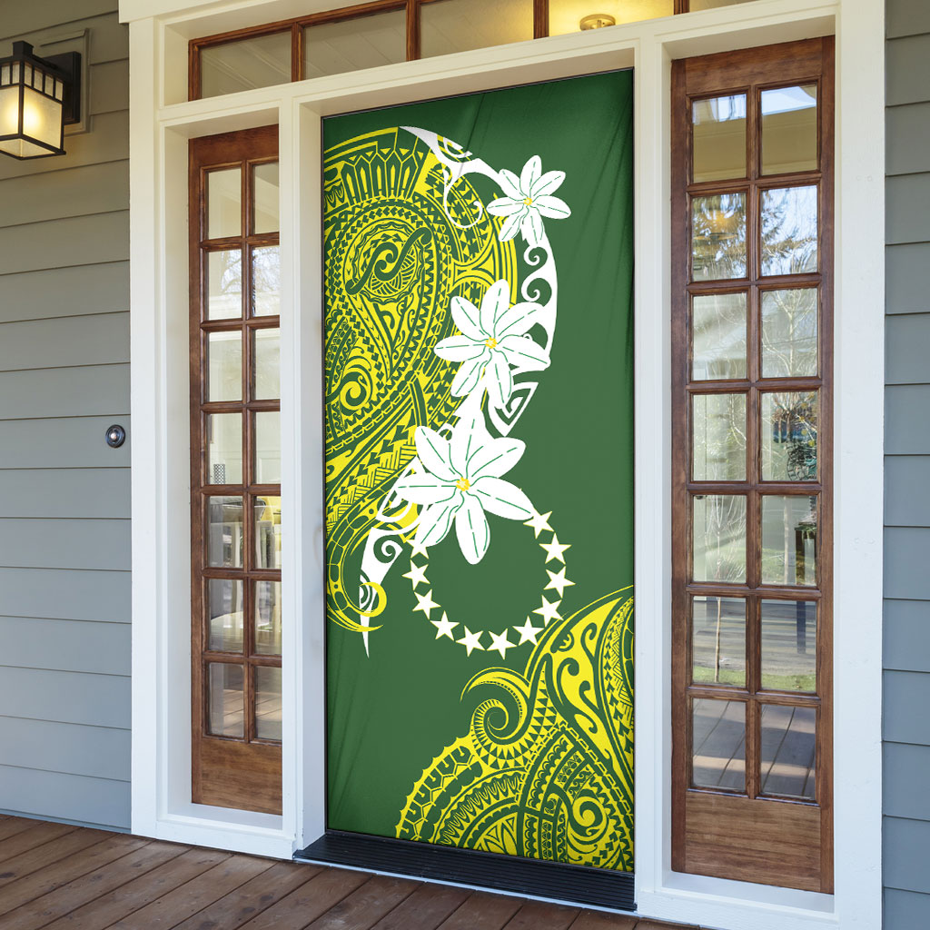 Cook Islands Maori Language Week Door Cover Tiare Maori Kuki Airani Green Pattern