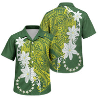 Cook Islands Maori Language Week Family Matching Long Sleeve Bodycon Dress and Hawaiian Shirt Tiare Maori Kuki Airani Green Pattern