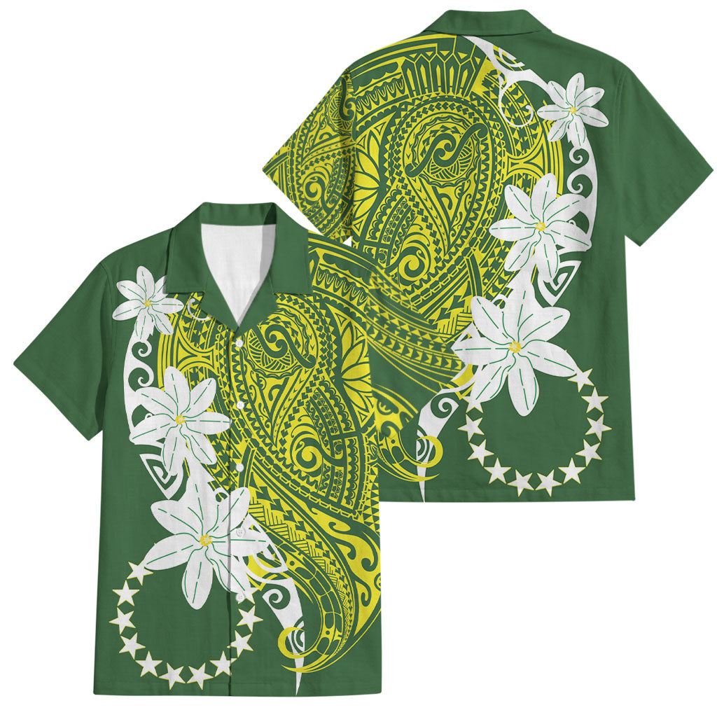 Cook Islands Maori Language Week Family Matching Off Shoulder Maxi Dress and Hawaiian Shirt Tiare Maori Kuki Airani Green Pattern