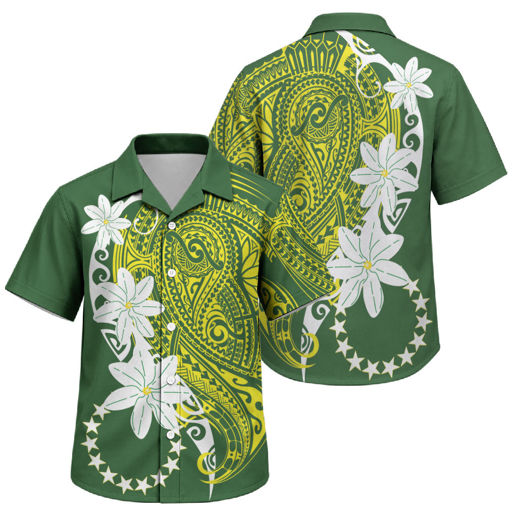 Cook Islands Maori Language Week Family Matching Off Shoulder Maxi Dress and Hawaiian Shirt Tiare Maori Kuki Airani Green Pattern