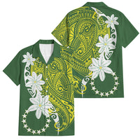 Cook Islands Maori Language Week Family Matching Off Shoulder Short Dress and Hawaiian Shirt Tiare Maori Kuki Airani Green Pattern