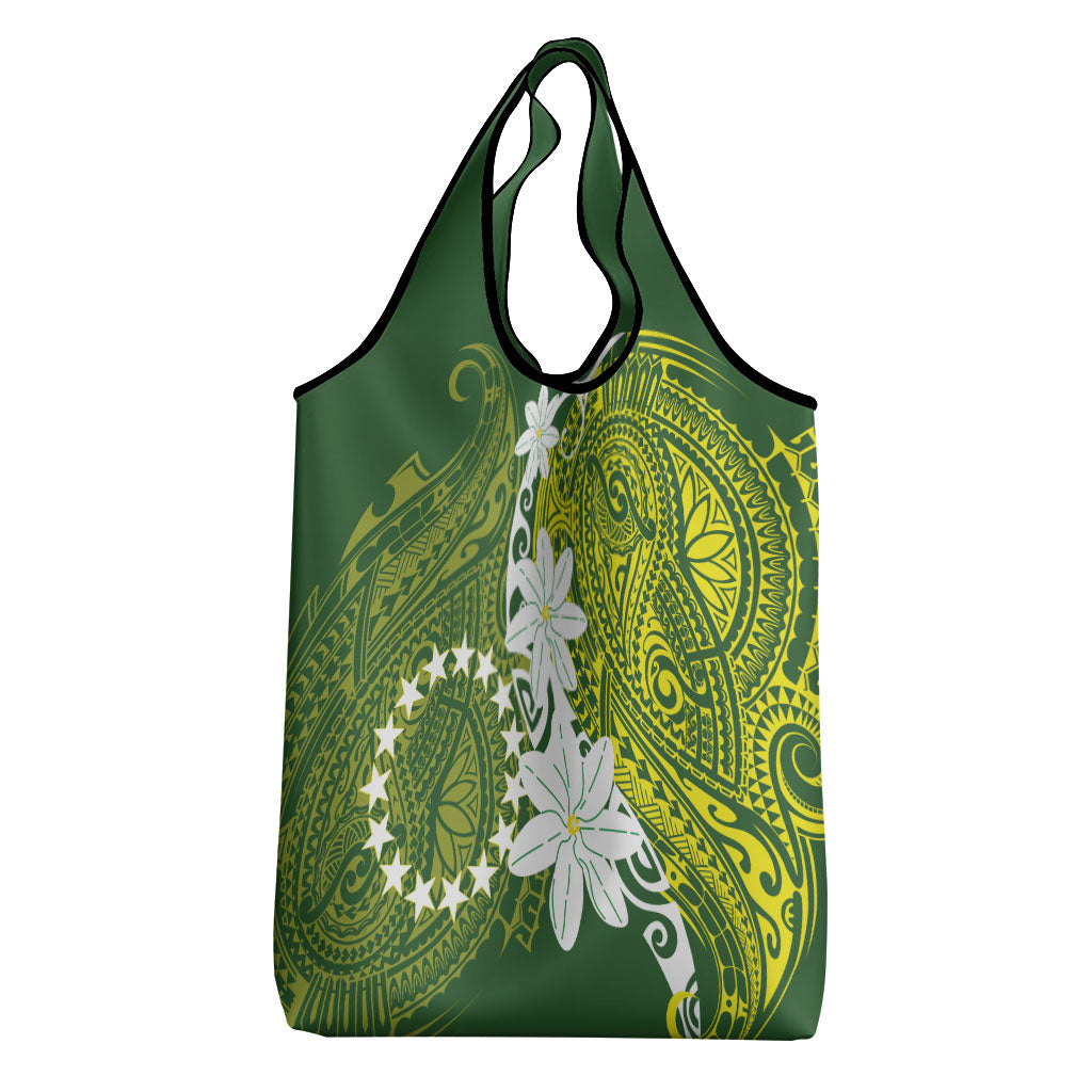 Cook Islands Maori Language Week Grocery Bag Tiare Maori Kuki Airani Green Pattern