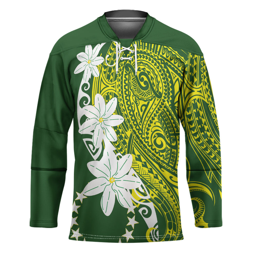 Cook Islands Maori Language Week Hockey Jersey Tiare Maori Kuki Airani Green Pattern